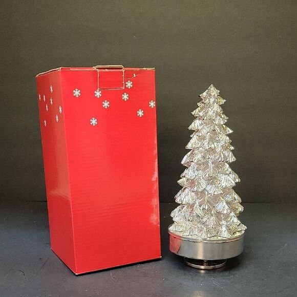 Vintage MCM  Metal Musical Christmas Tree  on Rotating Base 8.5" - Picture 1 of 6
